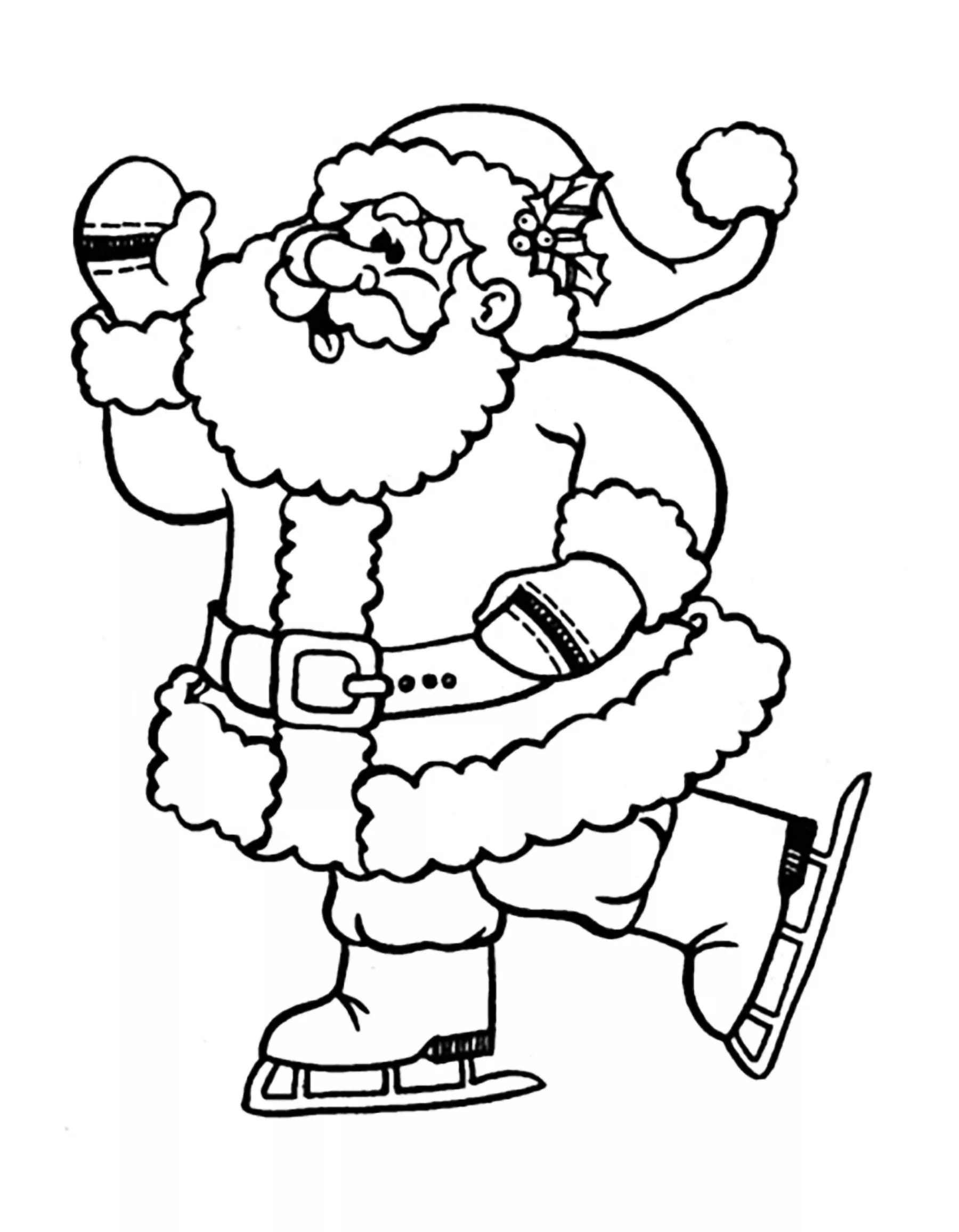 Santa-claus-ice skating (Printable Christmas Coloring Page for adults)