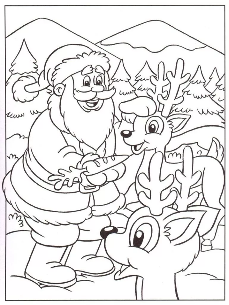 Santa claus reindeers (Printable Christmas Coloring Page for adults)