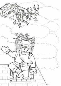 Coloring santa claus arriving by the fireplace by olivier