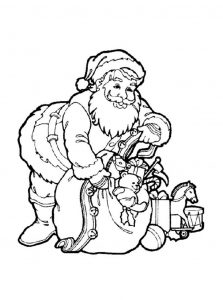 Coloring santa claus with his gifts