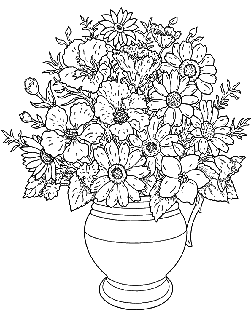 coloring flowers in a vase