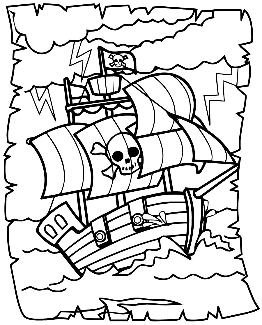 Big pirate boat with Jolly Roger flag