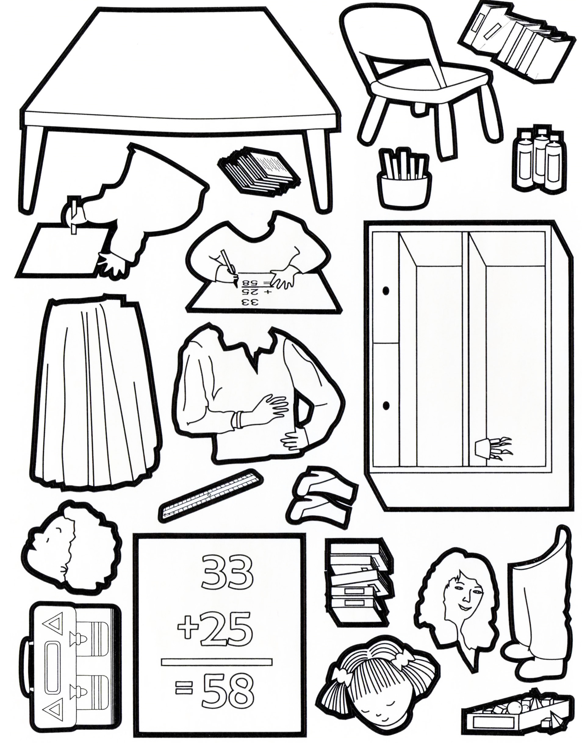 Coloring pages for kids Back to school cutting Print