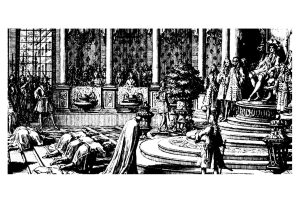 Printable Royal Coloring Page for adults : Engraving-siam-ambassadors-received-by-louis-xiv-1684-sebastien-le-clerc