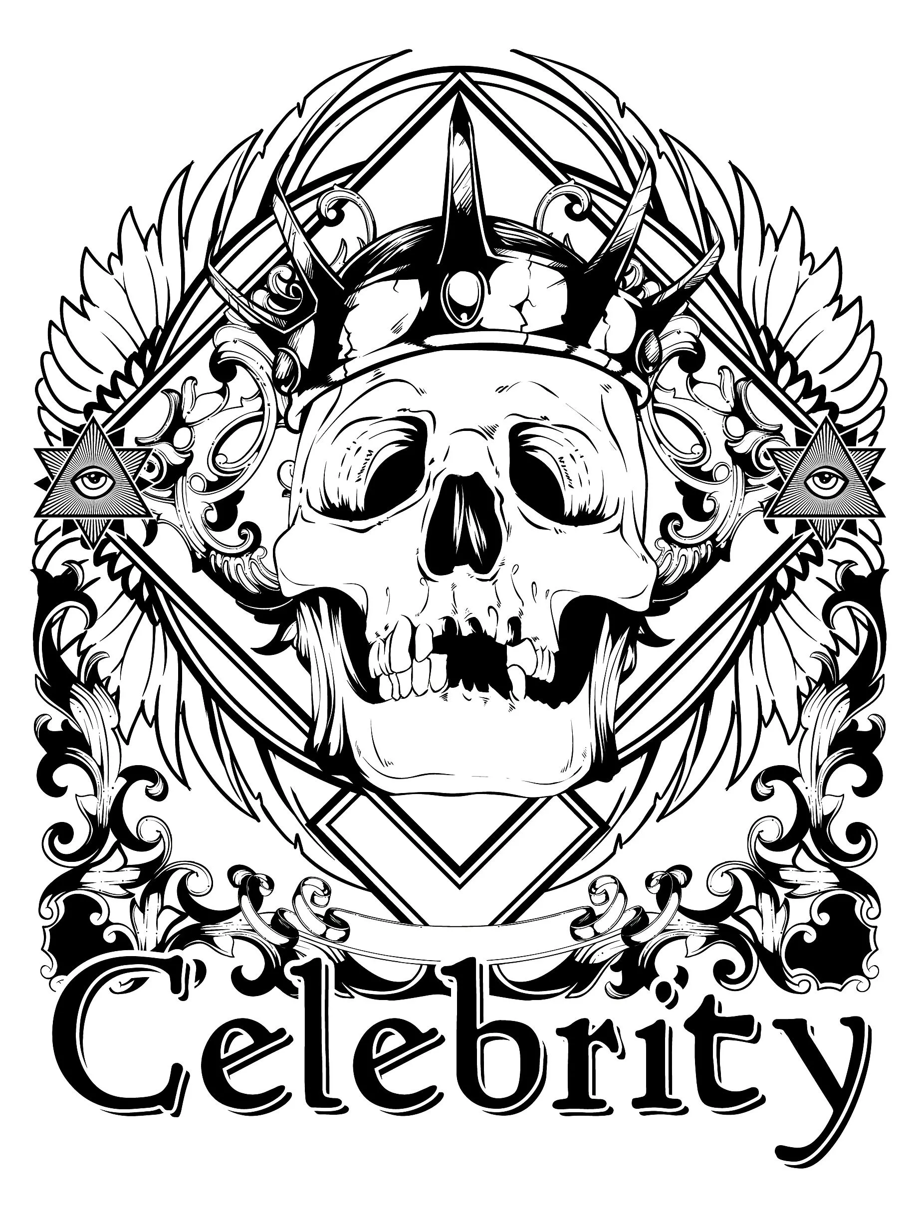 Crowned skull by giuliano coman (Printable Images tagged "skull" Coloring Page for adults)