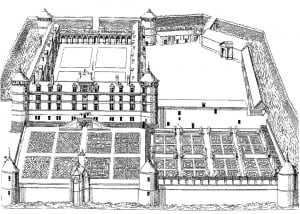 A big castle, with beautiful royal garden (Coloring Page)