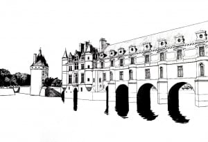 The Castle of Chenonceau, in France (Loire valley) (Royal Coloring Page)