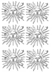 Symbol of Louis XIV of France, The Sun King (6 patterns) (Royal Coloring Page)