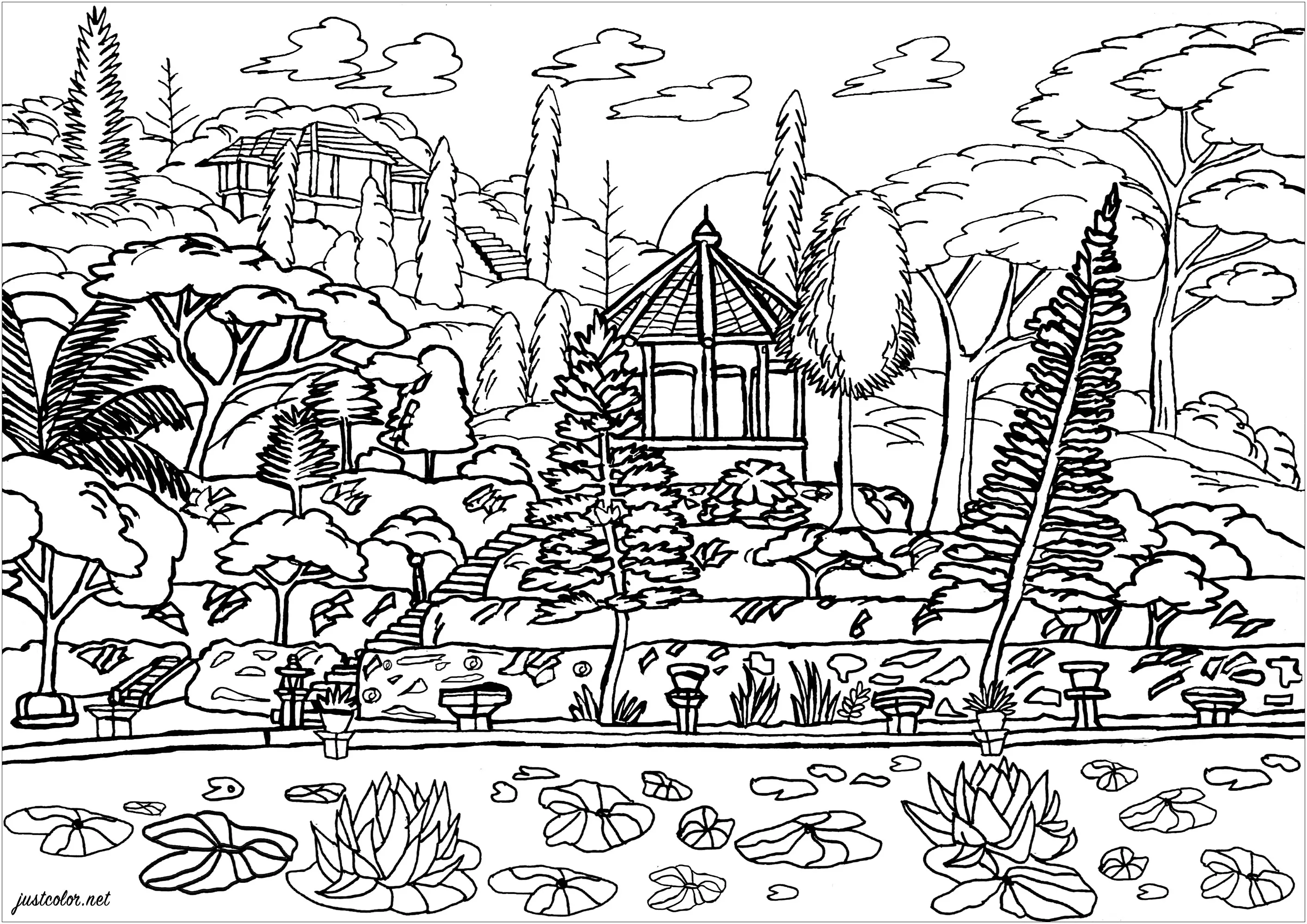 Bali, paradise on earth (Indonesia) (Printable Landscape Coloring Page for adults)