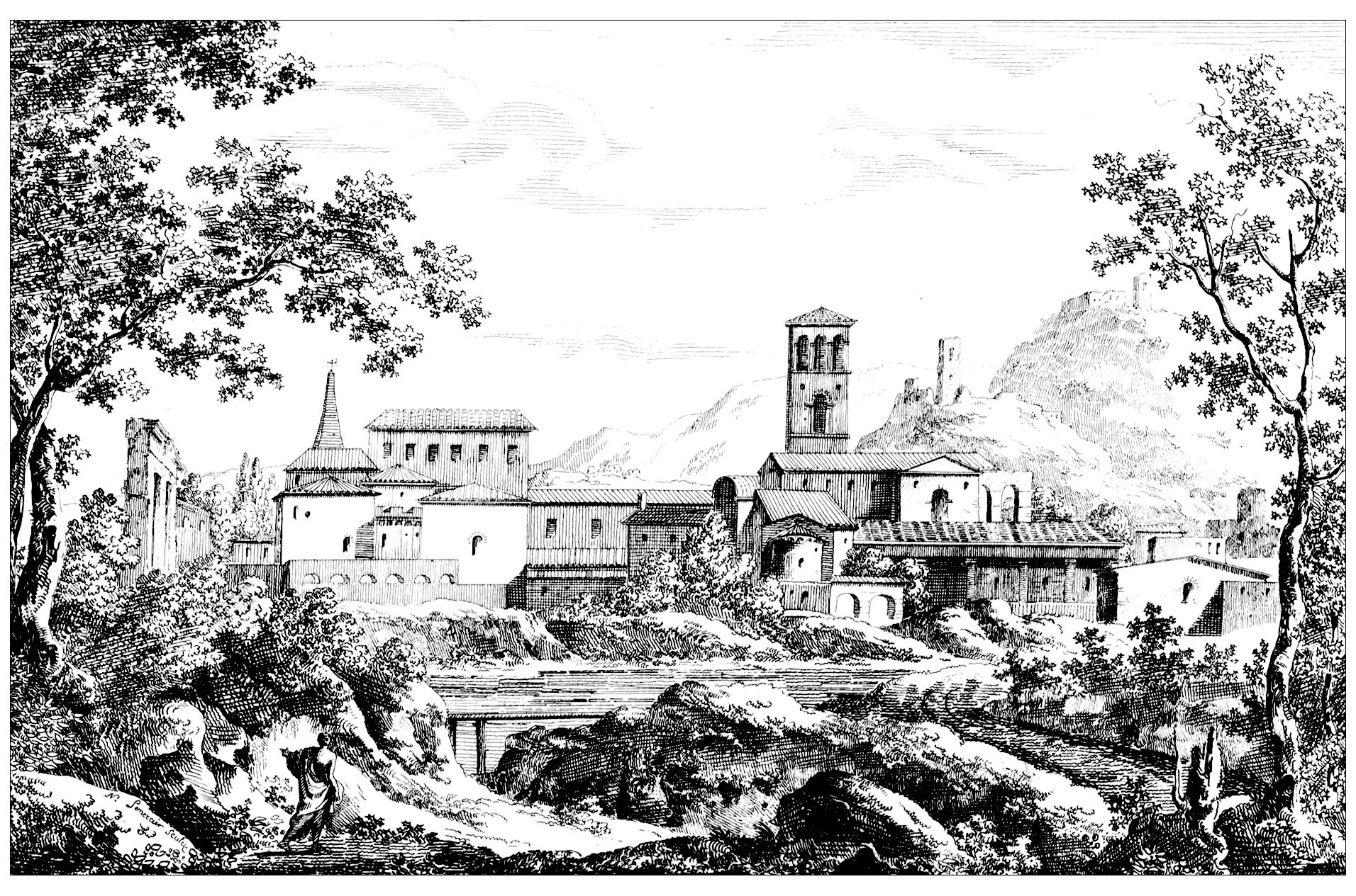 Landscape with basilica, by Gaspard Dughet (also known as Gaspard Poussin) (1615 - 1675)