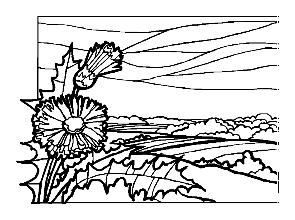 Coloring page of a field, deep in the countryside