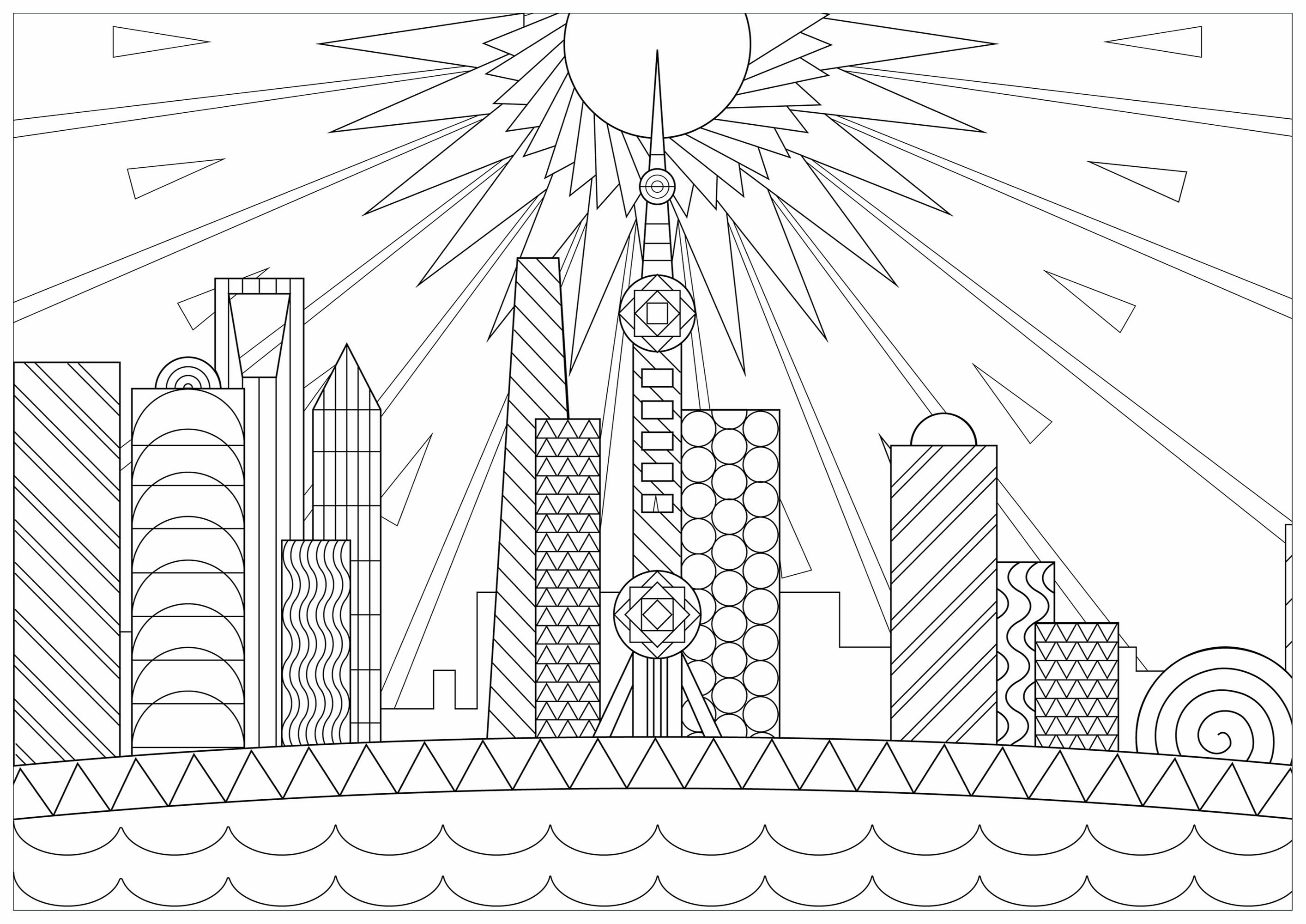 Download Shanghai Buildings Landscapes Adult Coloring Pages