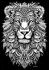 Majestic lion's head on black background