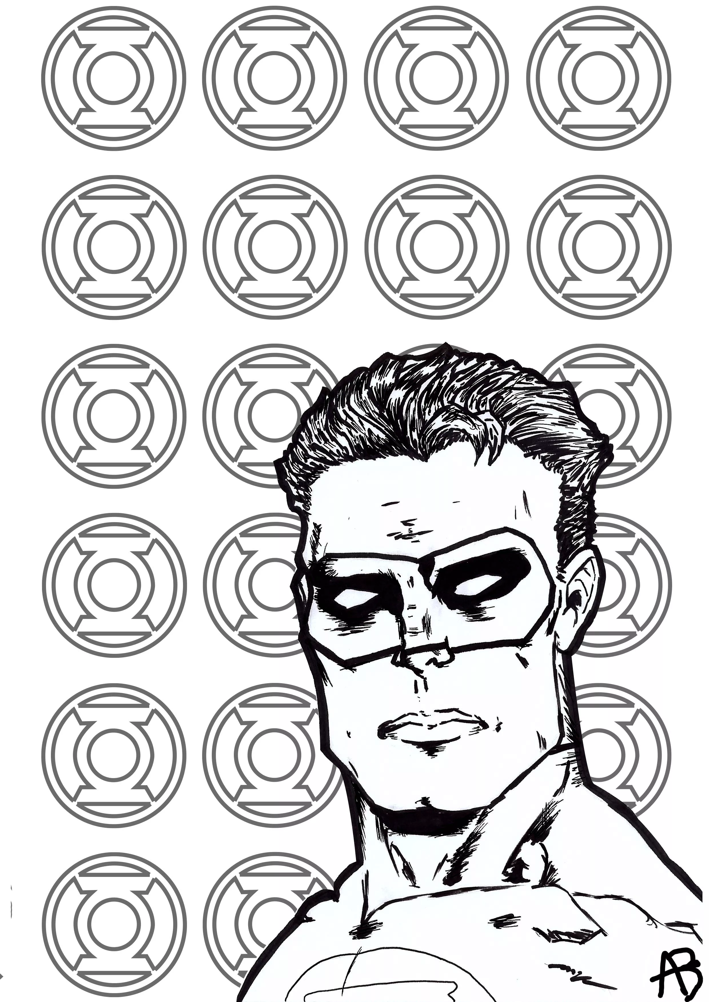 Coloring inspired by the superhero Green Lantern (Book and Comic)