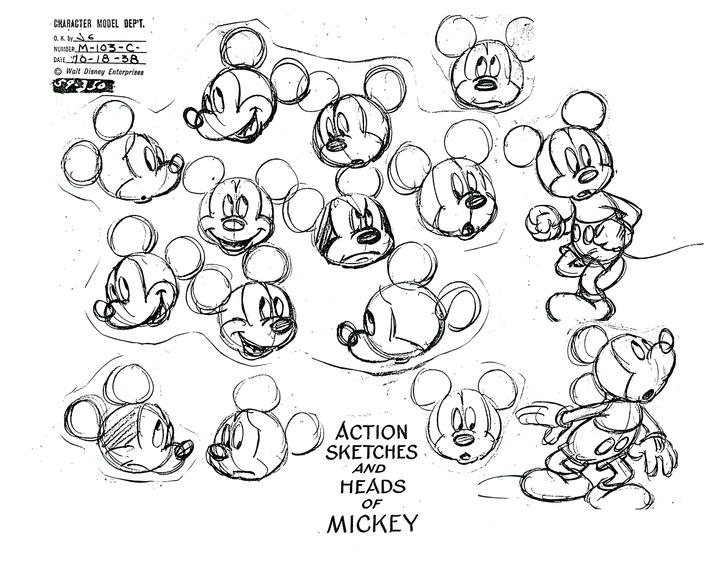 Coloring page of Mickey's facial expressions: happy, sad, angry, surprised, shy amd many others