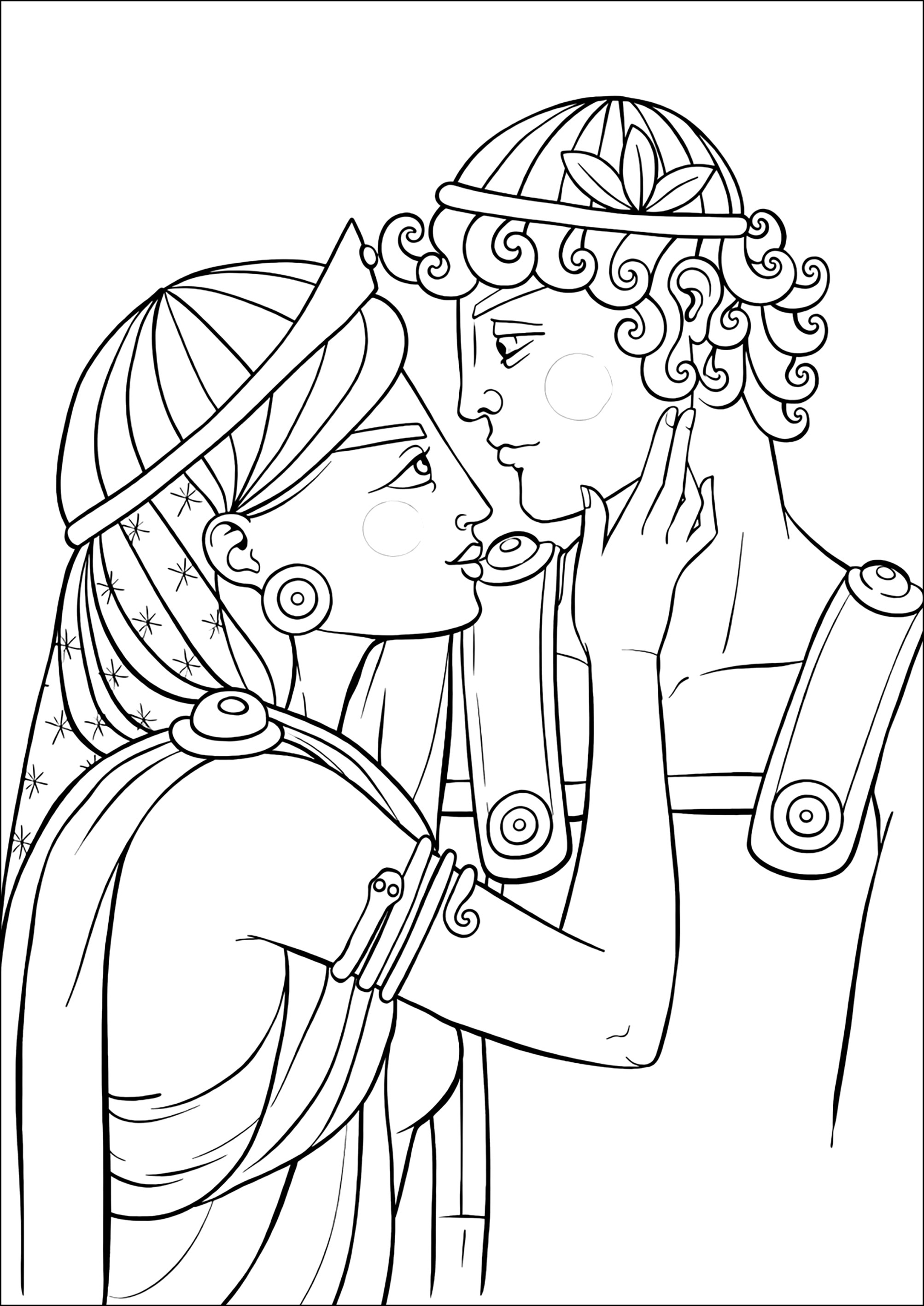 Aeneid - Aeneas and Dido's tragic love affair (Printable Book and Comic Coloring Page for adults)
