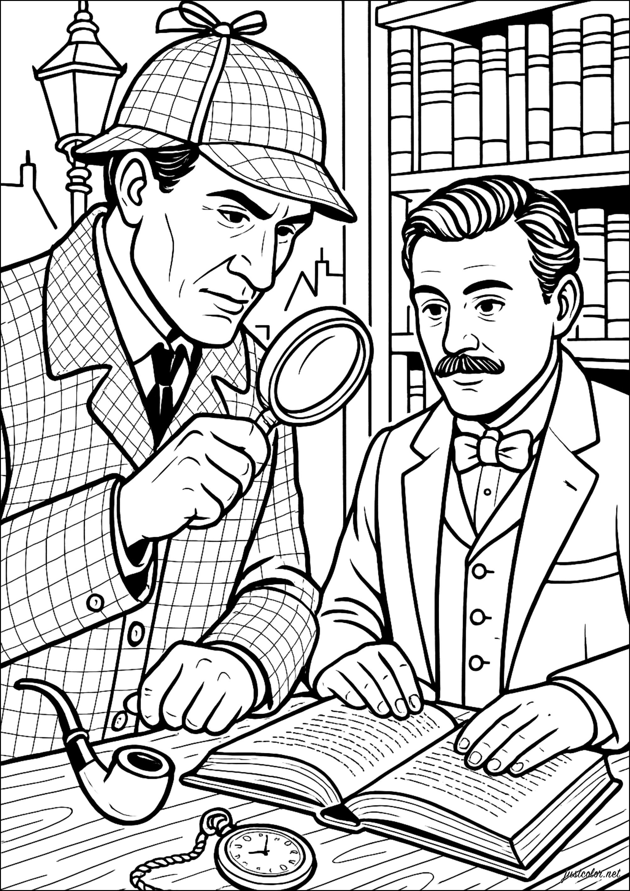 Sherlock Holmes and the Victorian Enigma (Printable Book and Comic Coloring Page for adults)