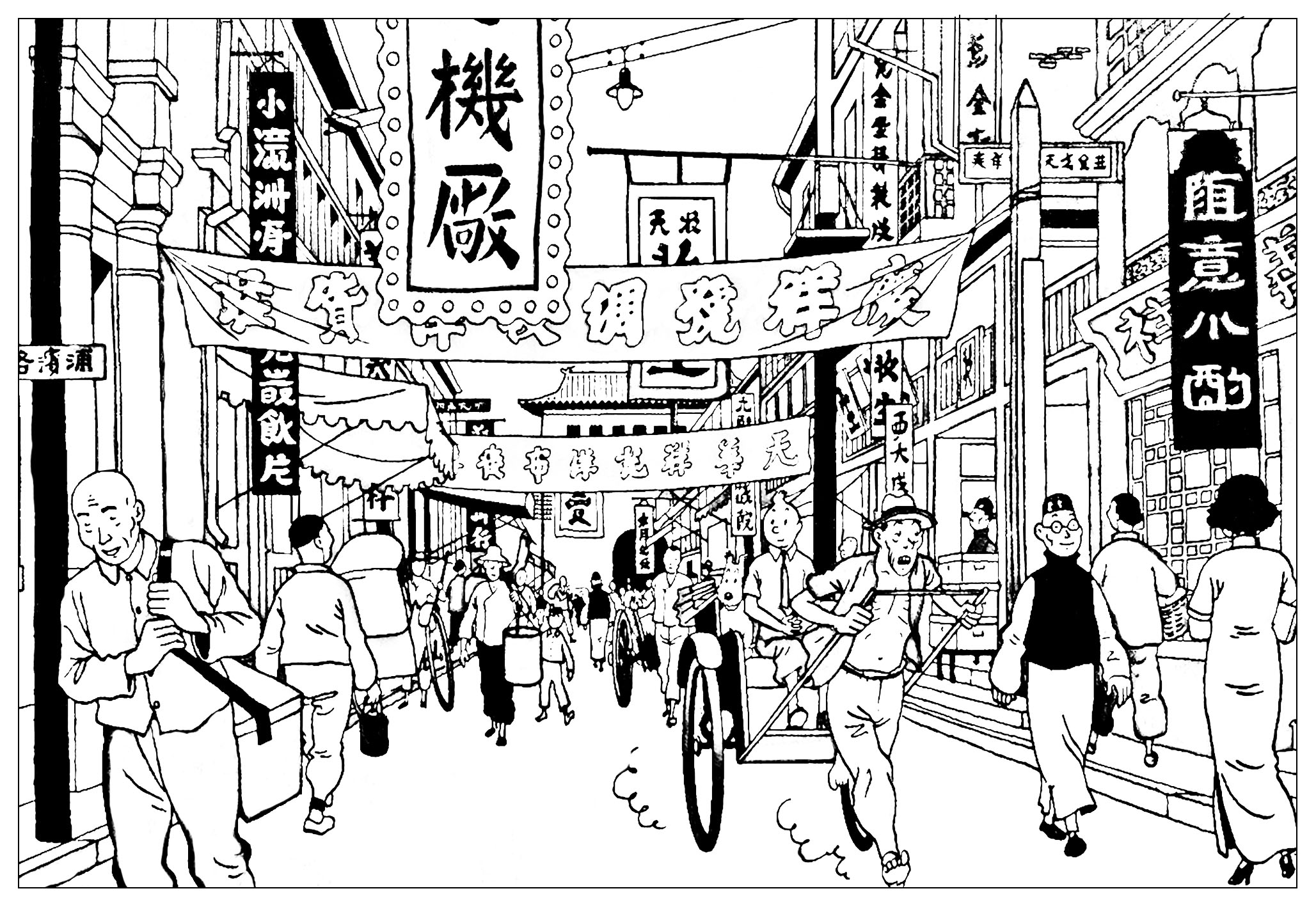 Coloring page created from 'The Blue Lotus' : the fifth volume of The Adventures of Tintin