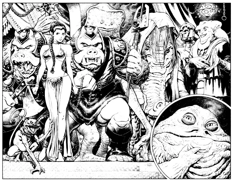 Star-wars-comics-return-jedi-leia-jabba-the-hut (Printable Book and Comic Coloring Page for adults)
