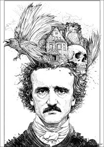 Ghosts and crows - a tribute to Edgar Allan Poe (Book and Comic Coloring Page)
