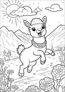 Coloring little llama jumping isa