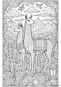 Majestic llamas in a peruvian landscape
