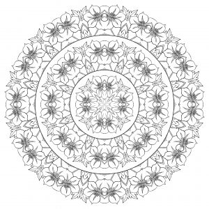 Complex mandala with many flowers