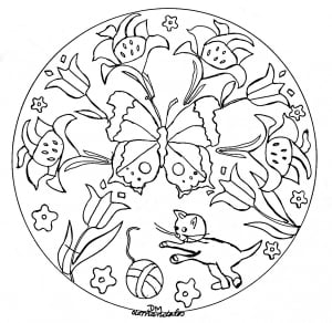 Mandala Domandalas Butterlies Flowers And Cat
