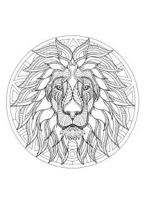 Mandala with incredible Lion head and geometric patterns