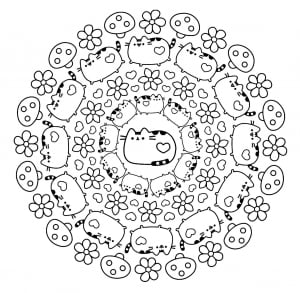 Coloring mandala pusheen cat kawaii