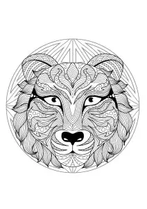 Mandala with beautiful Wolf head and geometric patterns