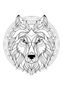 Mandala with elegant Wolf head and beautiful patterns