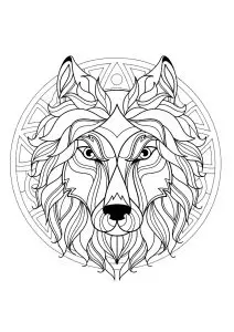 Mandala with beautiful Wolf head and superb geometric patterns