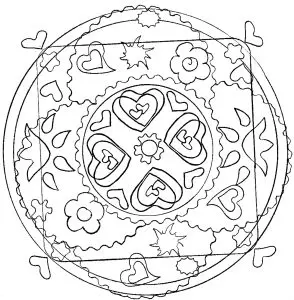 Adult hearts and flowers mandala