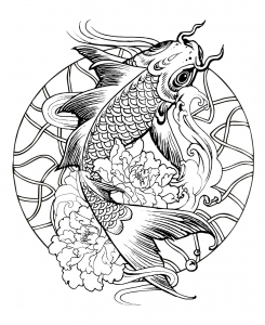 coloring-page-mandala-fish-carp