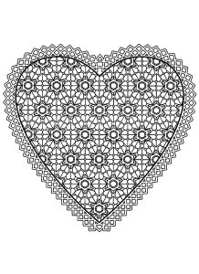 Coloring free mandala difficult for adult to print : heart