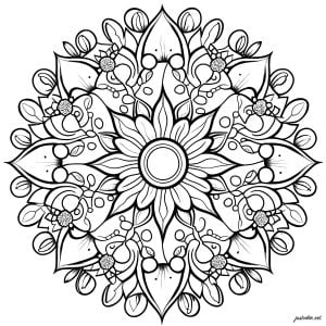 Printable Coloring Page for adults : Mandala made of elegant flowers