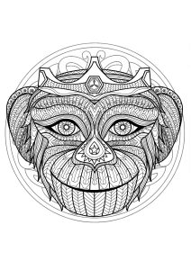 Mandala with gorgeous Monkey head and geometric patterns