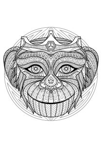 Mandala with beautiful Monkey head and geometric patterns