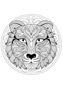 Mandala with gorgeous Wolf head and geometric patterns