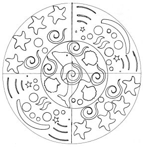 Coloring page adult dolphin mandala