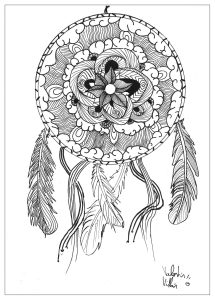 Coloring page adult draw Mandala dream catcher by valentin