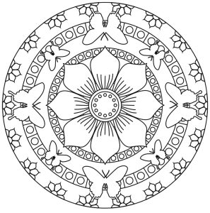 Printable Coloring Page for adults : Mandala butterflies and flowers