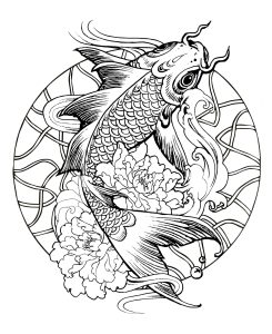 Coloring page mandala fish carp