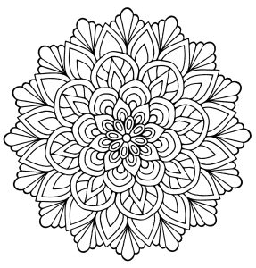 Printable Coloring Page for adults : Mandala-flower-with-leaves