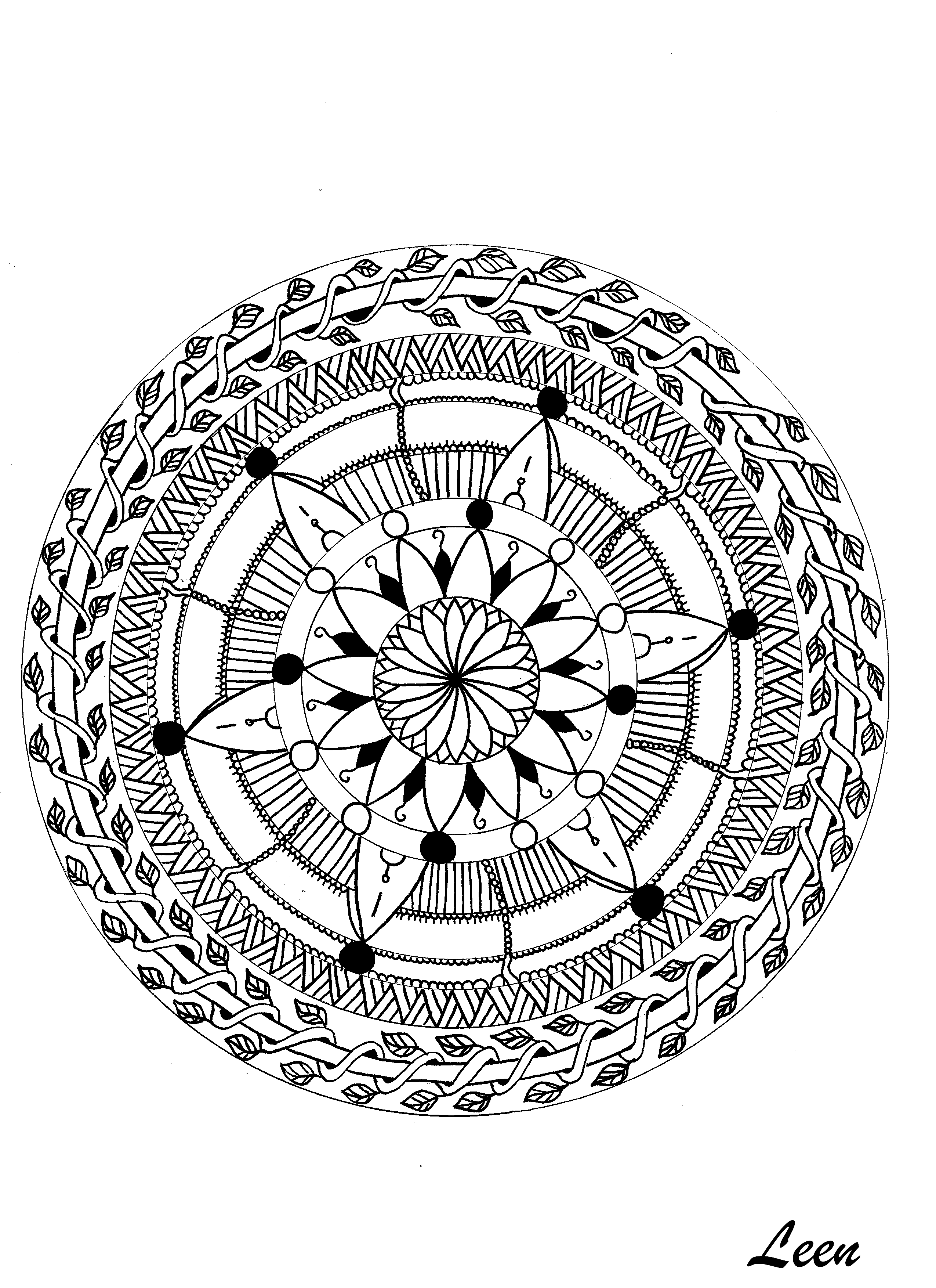 Mandala with leaves, Artist : Leen Margot