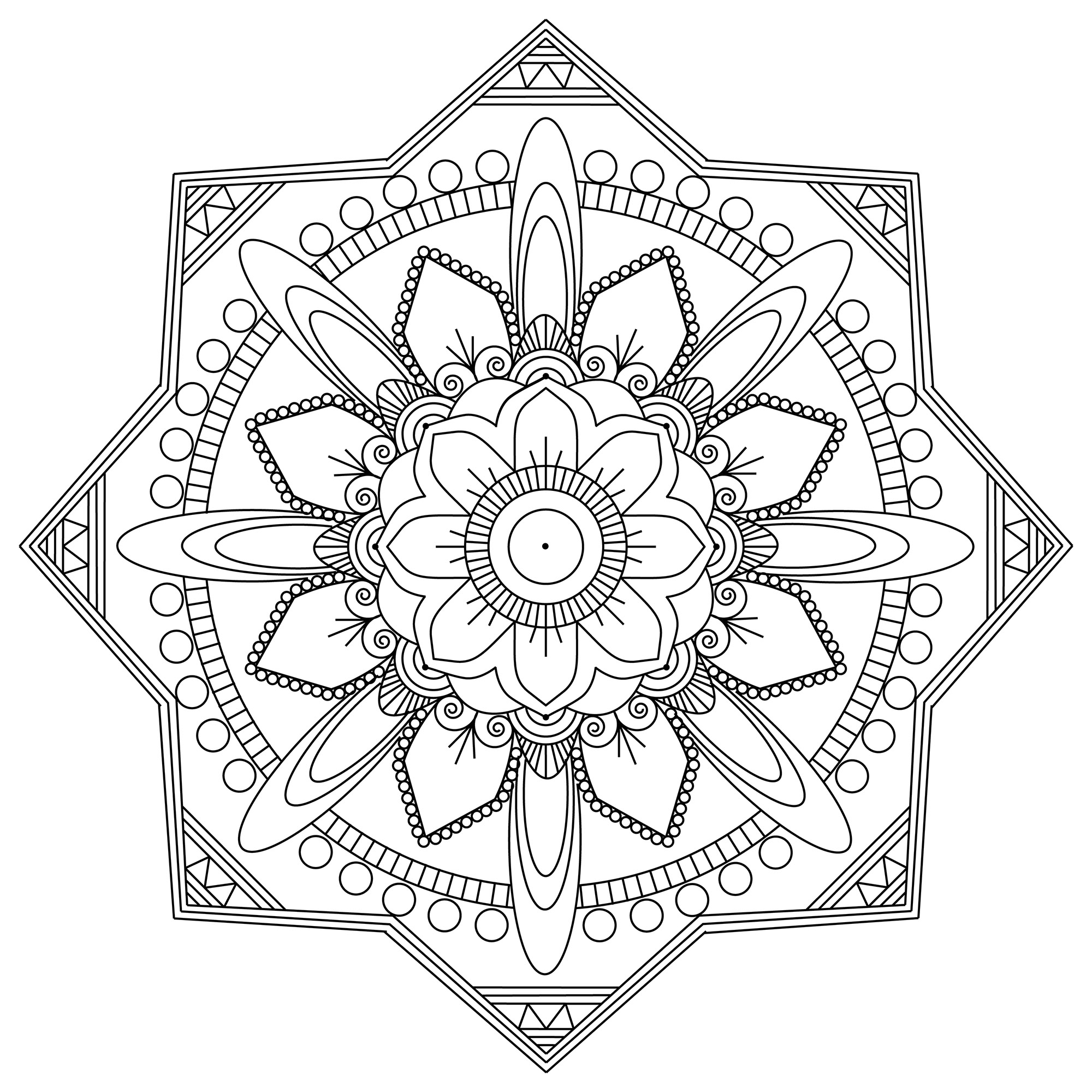 Exclusive Mandala, with squares and circular patterns