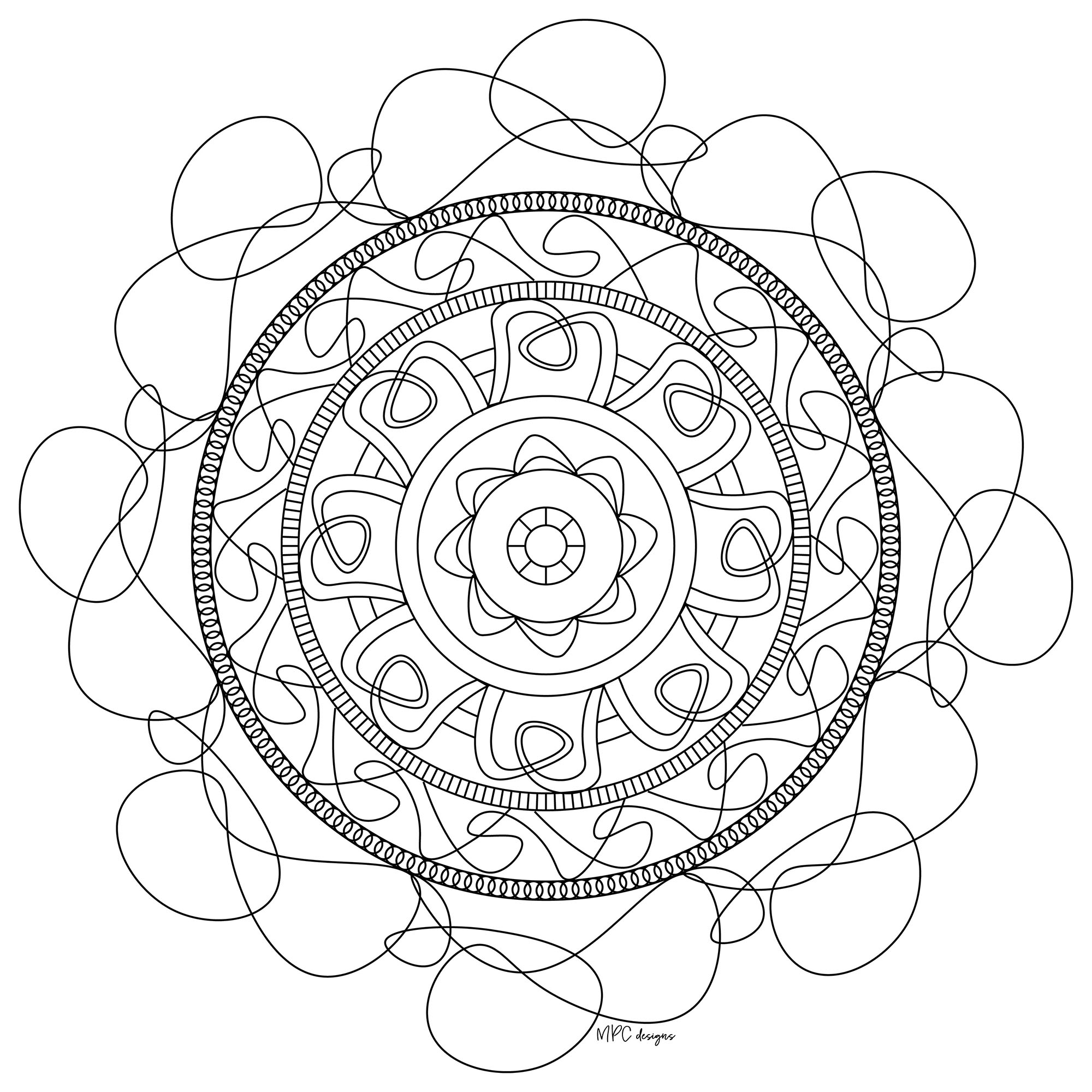 Mandala composed of fine and tortuous lines