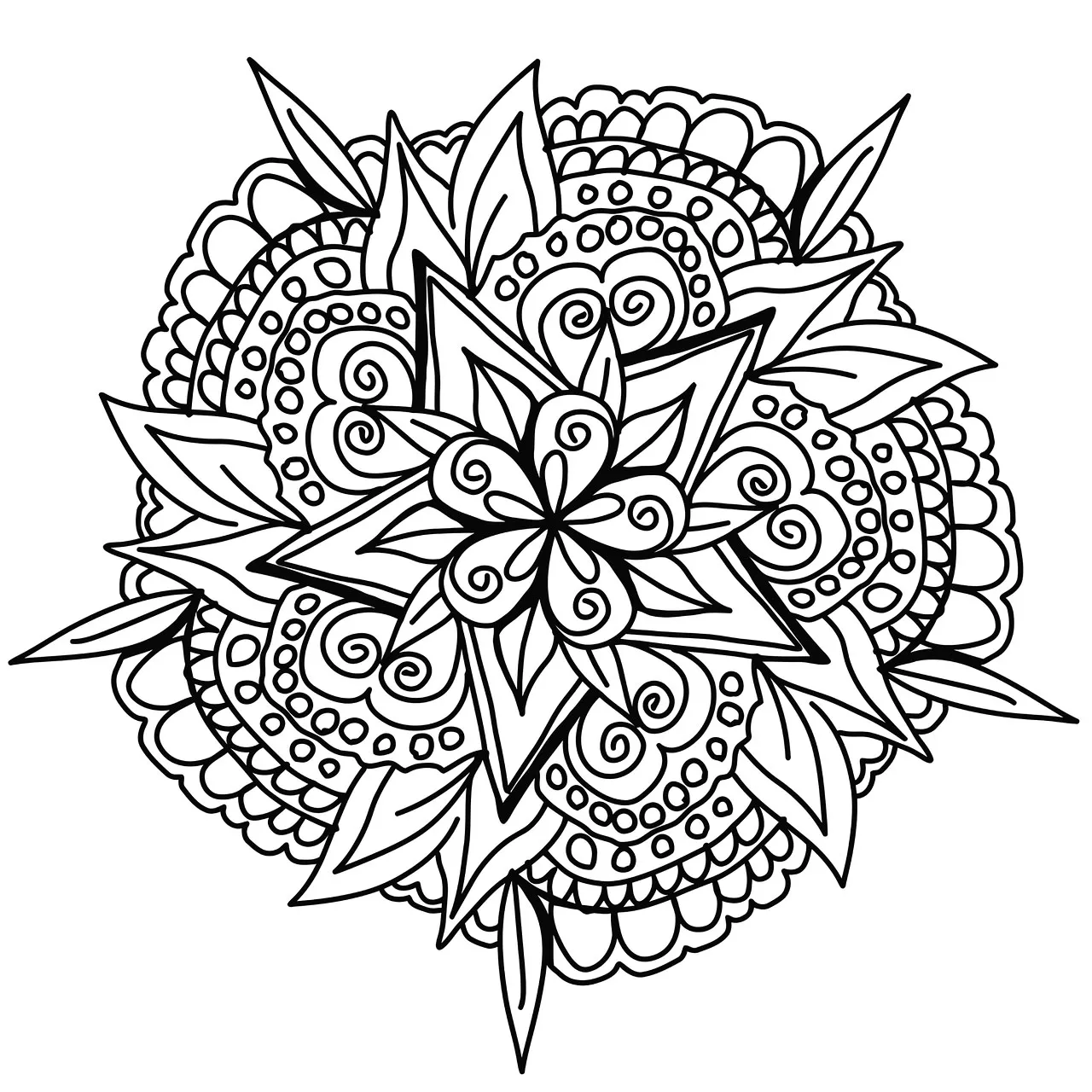 Awesome hand drawn Mandala (Printable Coloring Page for adults)