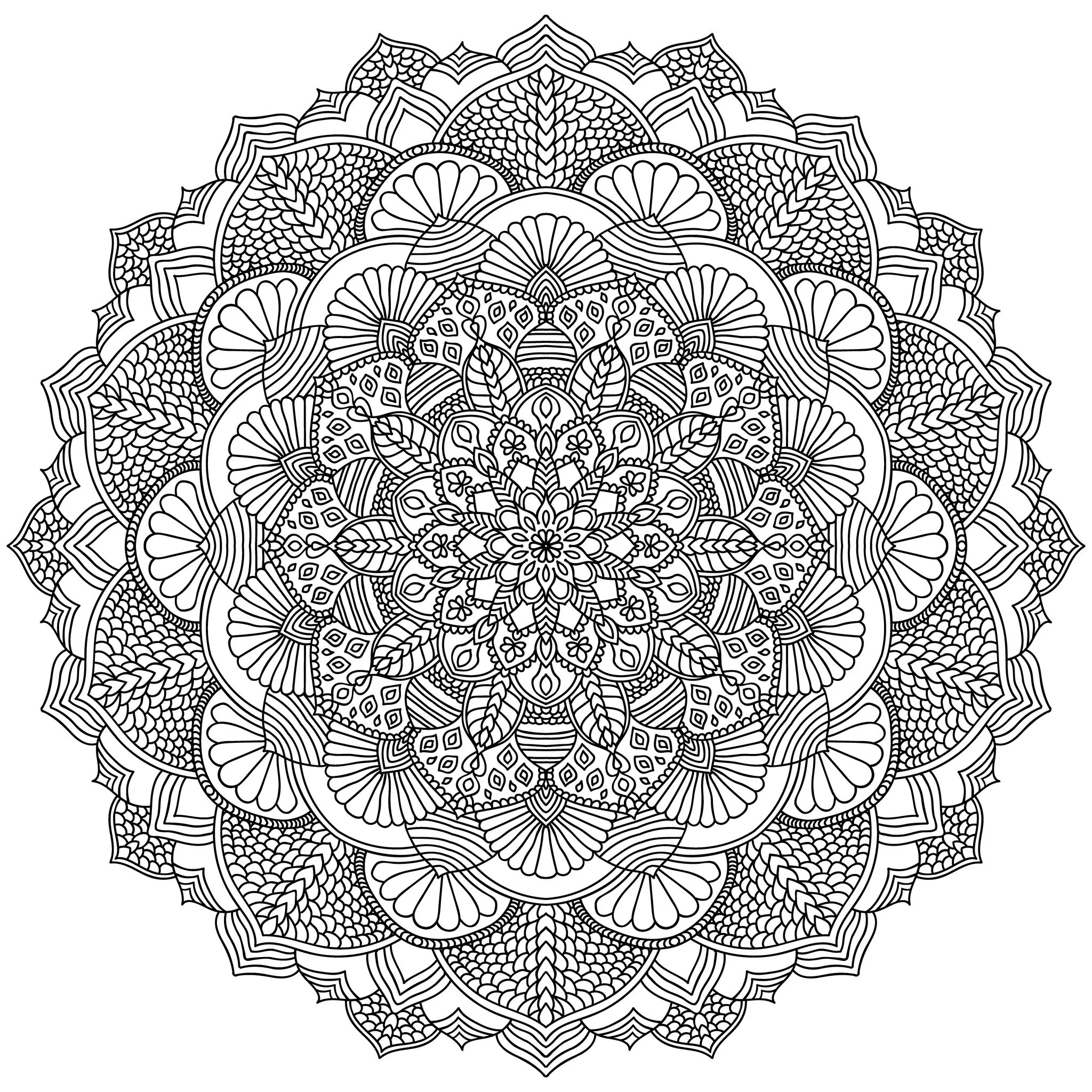Intricate Black Mandala (Printable Coloring Page for adults)
